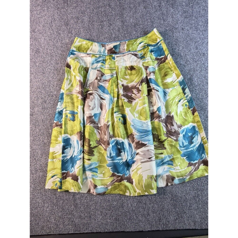 Talbots Silk Floral Pleated A Line Skirt Womens size 6 Blue Green Watercolor